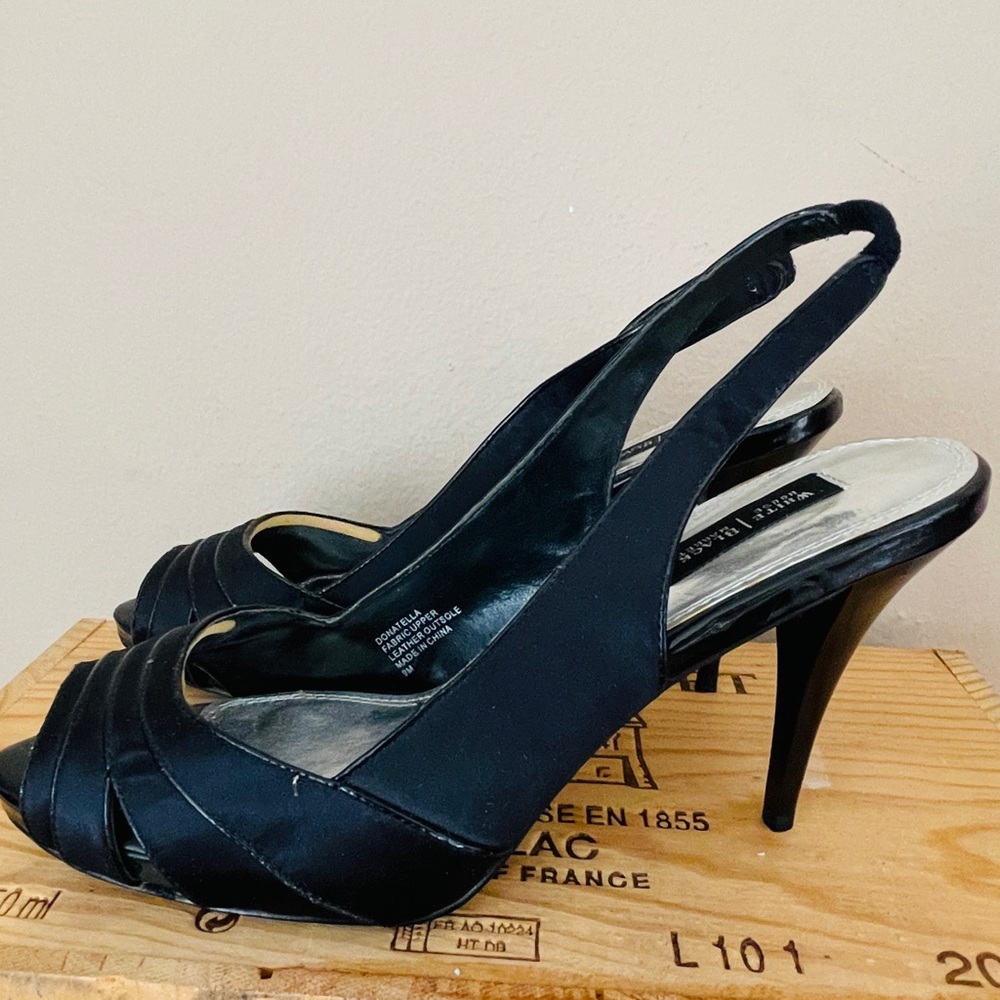 White House Black Market Black Leather Sole Slingback Heels 9M 3" Classic Work D